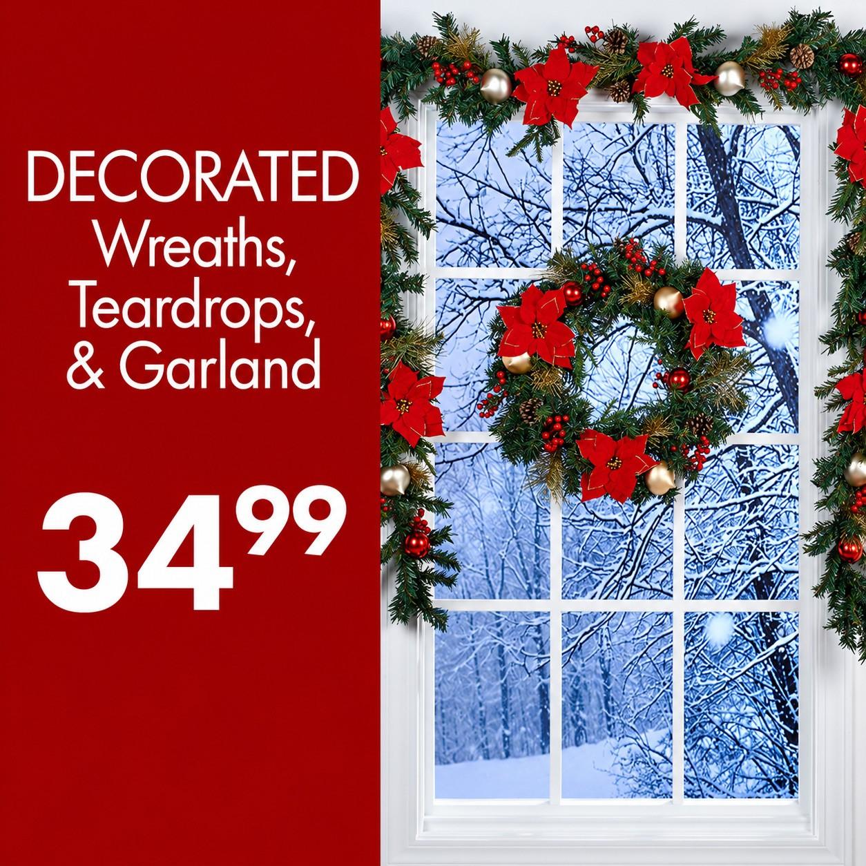 Decorated Wreaths, Teardrops, & Garland 