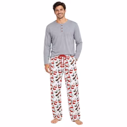 Mens Poppy & Clay Long Sleeve Winter Cottage Scene Pajama Set