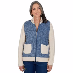 Womens Alfred Dunner Tuscany Mixed Media Denim Quilted Jacket