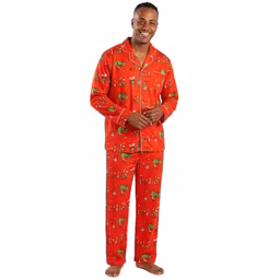 Mens Grinch Long Sleeve Whoville Notch Collar Pajama Set