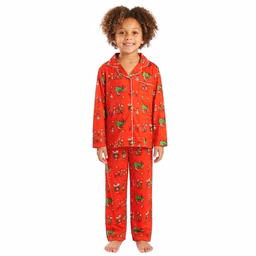 Kids Grinch Long Sleeve Whoville Notch Collar Pajama Set