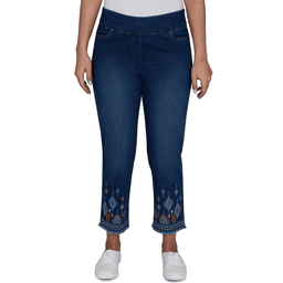 Womens Alfred Dunner Tuscany Pull On Aztec Embroidered Jeans