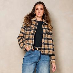 Womens Architect® Brushed Plaid Button Front Crop Jacket