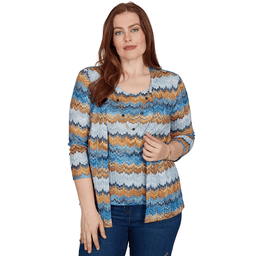 Womens Alfred Dunner Tuscany Two-in-One Abstract Stripe Blouse